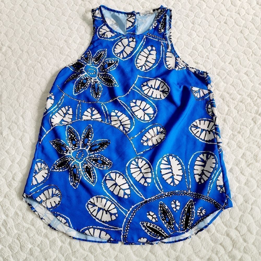 RIver Island ASOS blue floral blouse button back sleeveless tank 6 small